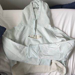 Mint Gymshark Cropped Raw Edge Hoodie